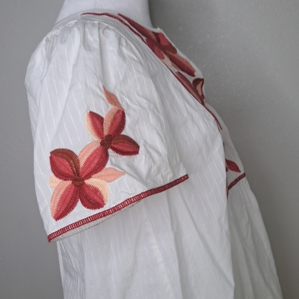 Madewell Women's Ivory Embroidered V-neck Short Sleeve Blouse Size Small Boho - Picture 7 of 16